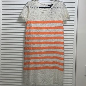 BCBG lace white with orange stripes dress